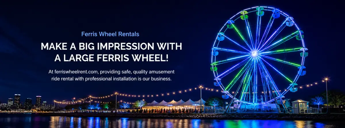 illuminated Ferris wheel serving as the centerpiece of an upscale evening event
