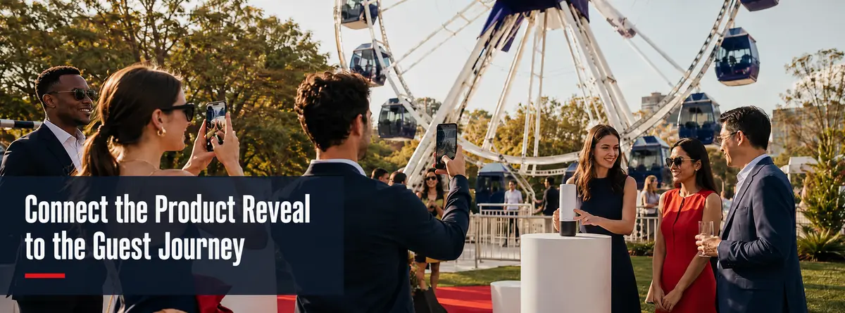 Guests sharing photos at a Ferris wheel product launch